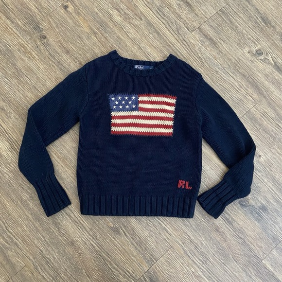 Polo Ralph Lauren Other - VTG 90s Unisex Kids Polo Ralph Lauren Navy American Flag Sweater Japan EUC Sz 5